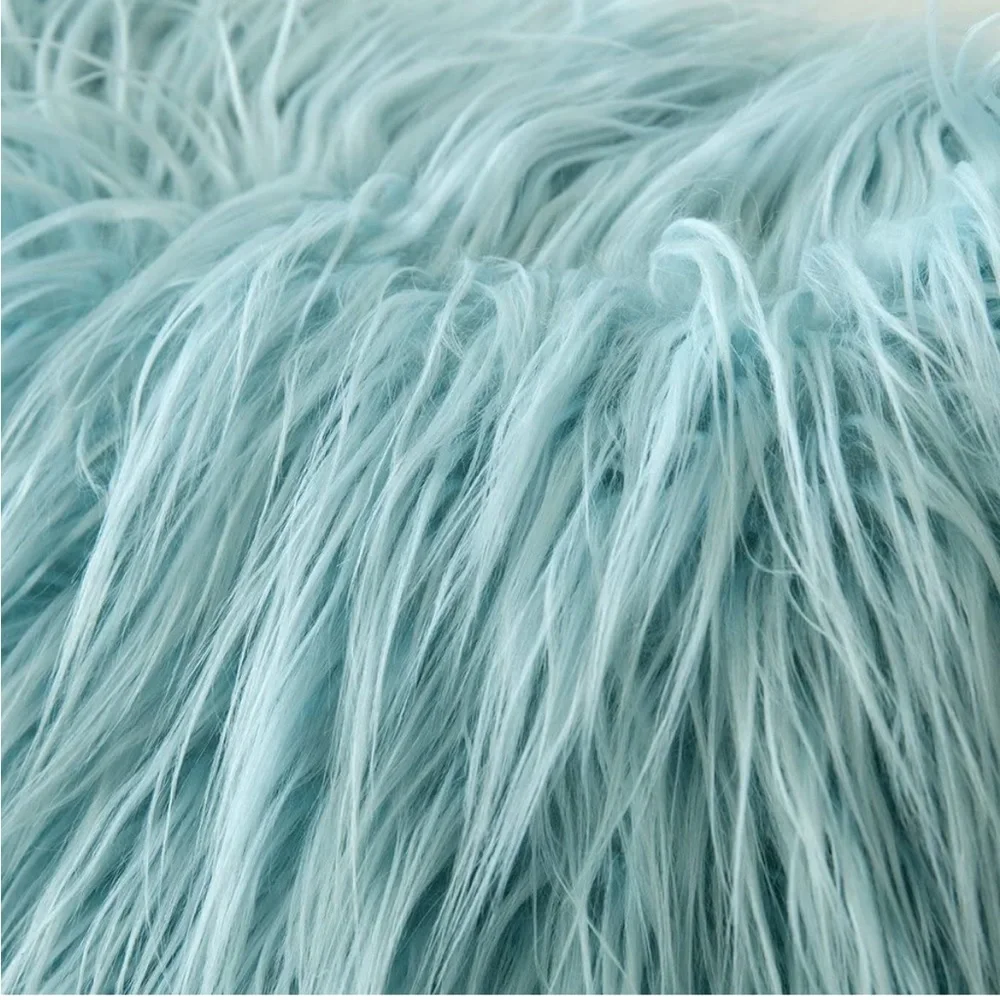 Luxury Home | Chic Light Blue Faux Long Fur Luxe Lumbar Throw Pillow Cover
